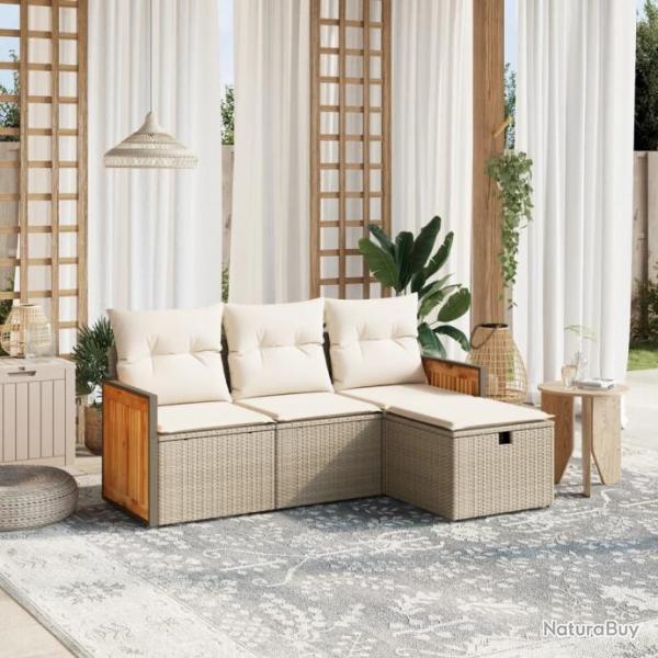 Salon de jardin avec coussins 4 pcs beige rsine tresse