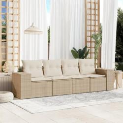 Salon de jardin avec coussins 4 pcs beige résine tressée