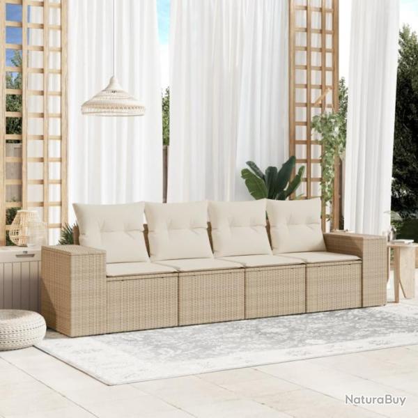 Salon de jardin avec coussins 4 pcs beige rsine tresse