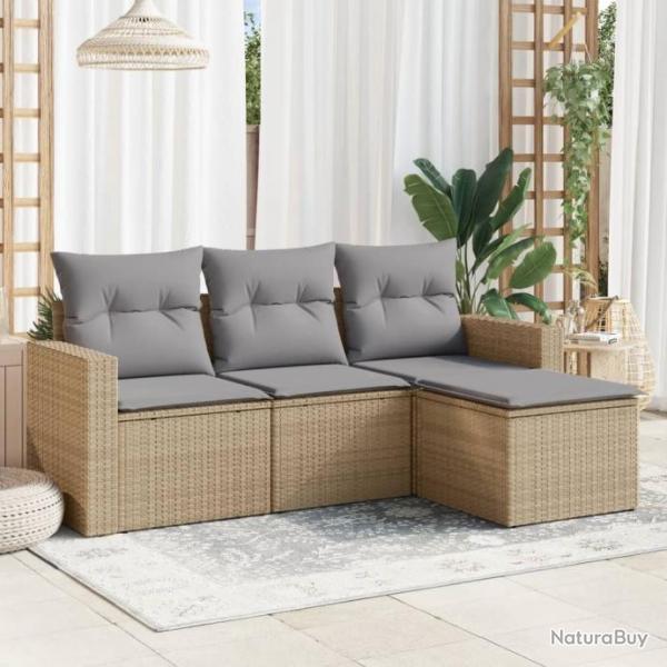 Salon de jardin avec coussins 4 pcs beige rsine tresse