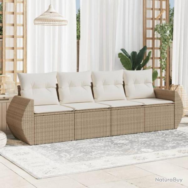 Salon de jardin avec coussins 4 pcs beige rsine tresse