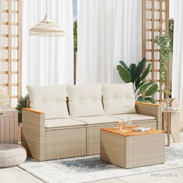 Salon de jardin avec coussins 4 pcs beige rsine tresse