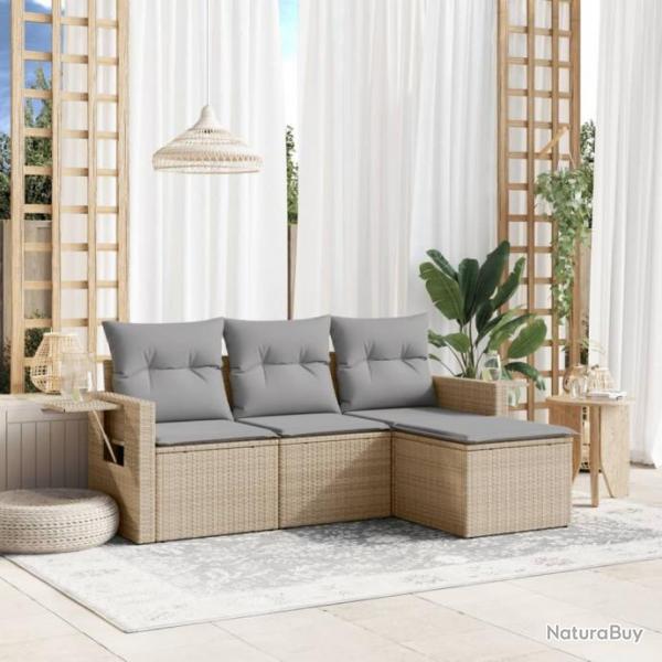 Salon de jardin avec coussins 4 pcs beige rsine tresse