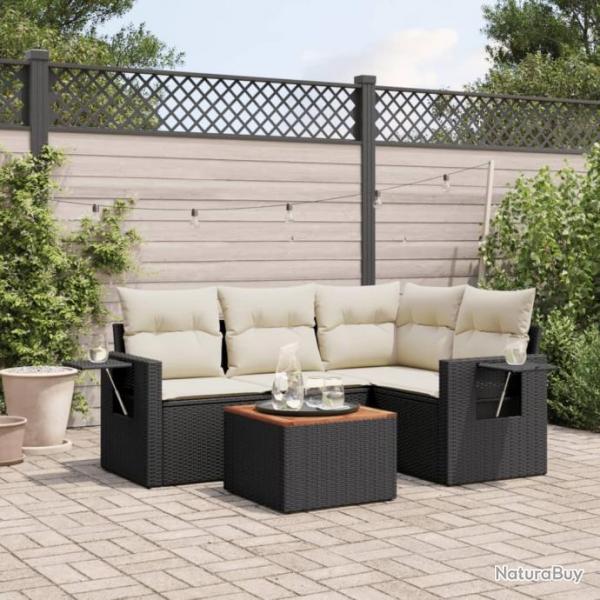 Salon de jardin 5 pcs avec coussins noir rsine tresse