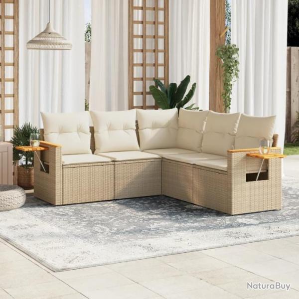 Salon de jardin avec coussins 5 pcs beige rsine tresse