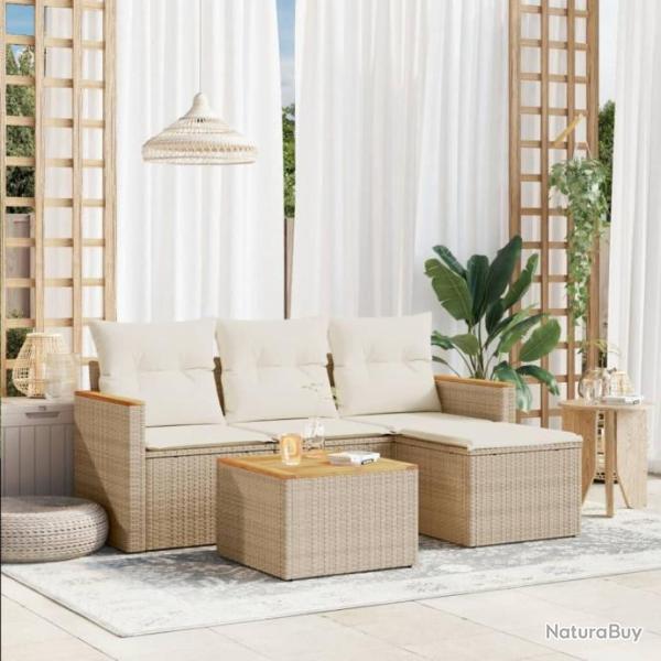 Salon de jardin avec coussins 5 pcs beige rsine tresse