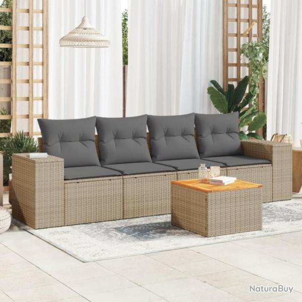 Salon de jardin avec coussins 5 pcs beige rsine tresse