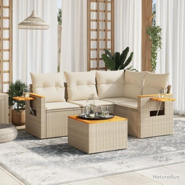 Salon de jardin avec coussins 5 pcs beige rsine tresse