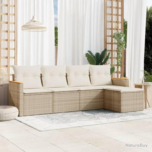 Salon de jardin avec coussins 5 pcs beige rsine tresse