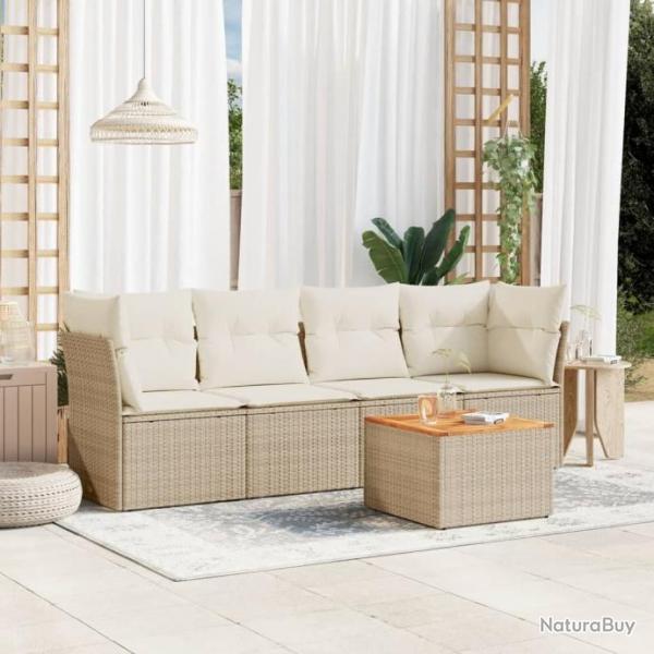 Salon de jardin avec coussins 5 pcs beige rsine tresse