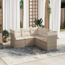 Salon de jardin avec coussins 5 pcs beige résine tressée