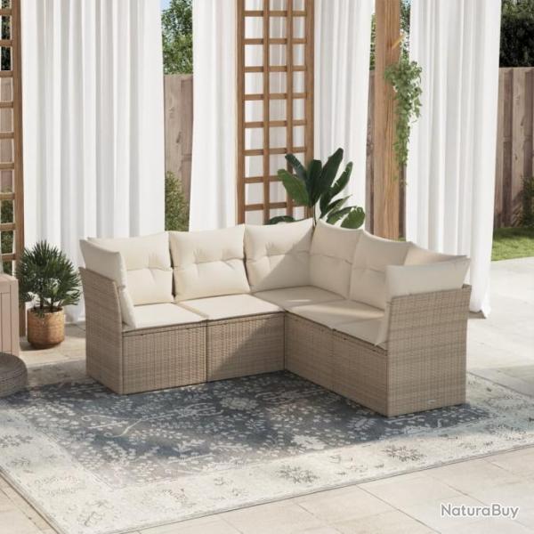 Salon de jardin avec coussins 5 pcs beige rsine tresse