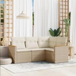 Salon de jardin avec coussins 4 pcs beige résine tressée