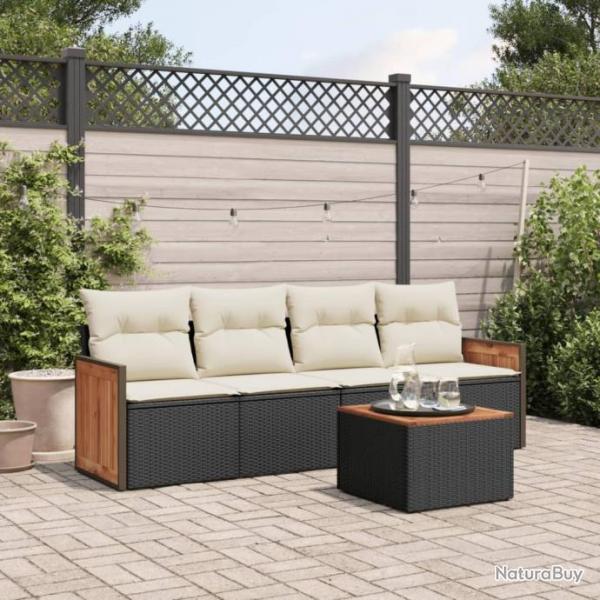 Salon de jardin 5 pcs avec coussins noir rsine tresse