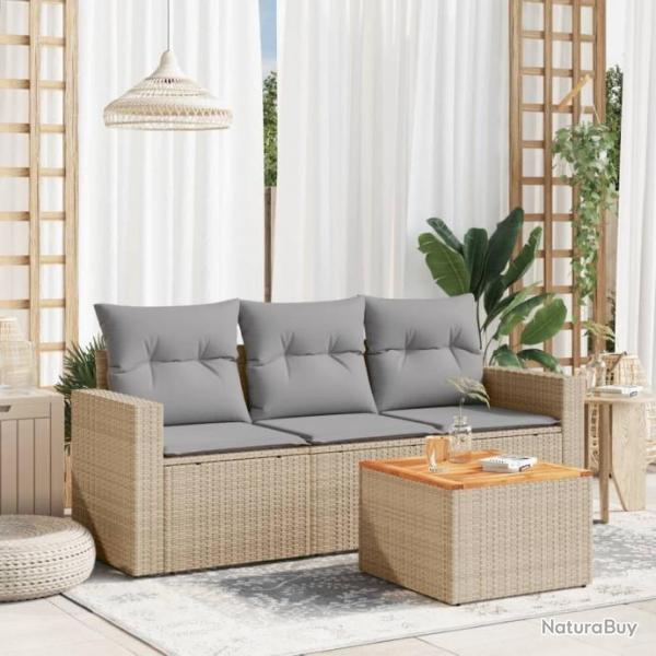 Salon de jardin avec coussins 4pcs mlange beige rsine tresse