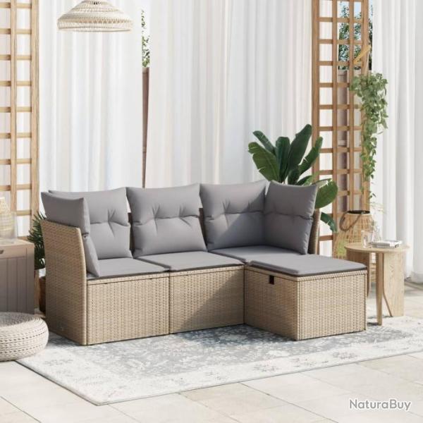 Salon de jardin avec coussins 4pcs mlange beige rsine tresse