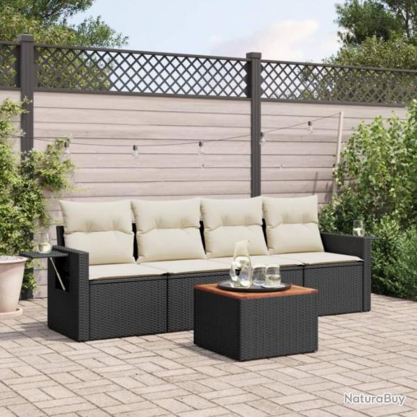 Salon de jardin 5 pcs avec coussins noir rsine tresse