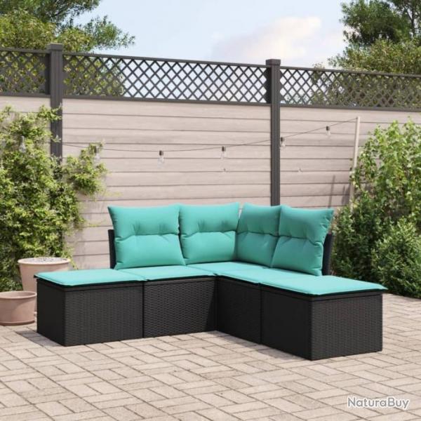 Salon de jardin 5 pcs avec coussins noir rsine tresse