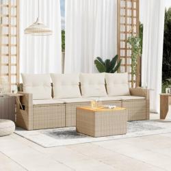 Salon de jardin avec coussins 5 pcs beige résine tressée