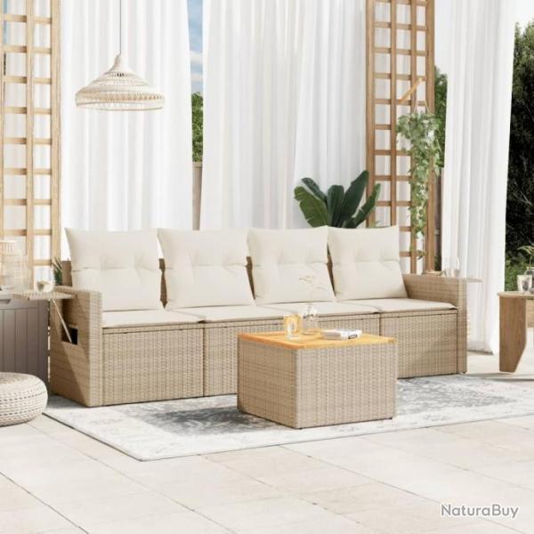 Salon de jardin avec coussins 5 pcs beige rsine tresse