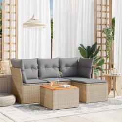 Salon de jardin avec coussins 5 pcs beige résine tressée