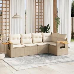 Salon de jardin avec coussins 5 pcs beige résine tressée