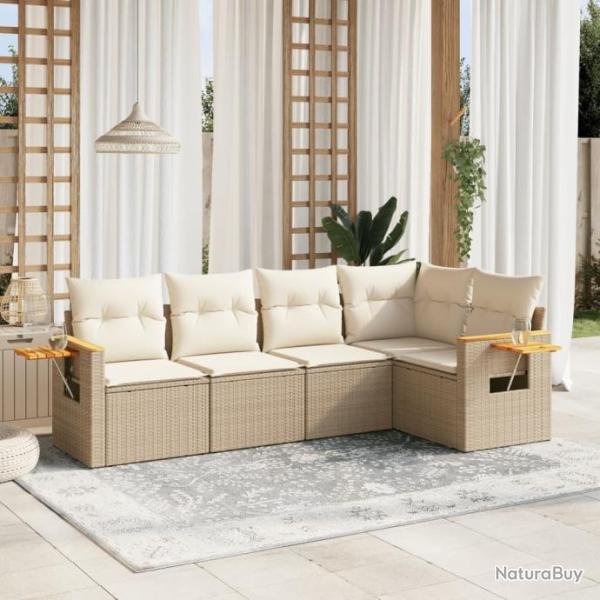 Salon de jardin avec coussins 5 pcs beige rsine tresse