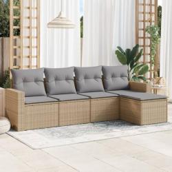 Salon de jardin avec coussins 5 pcs beige résine tressée