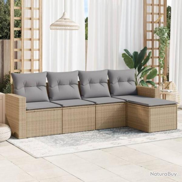 Salon de jardin avec coussins 5 pcs beige rsine tresse