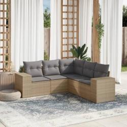 Salon de jardin avec coussins 5 pcs beige résine tressée