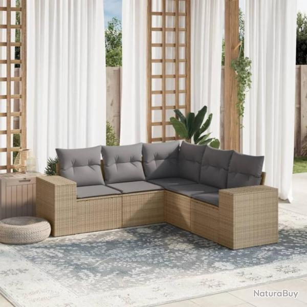 Salon de jardin avec coussins 5 pcs beige rsine tresse