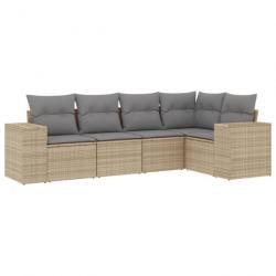 Salon de jardin avec coussins 5 pcs beige résine tressée