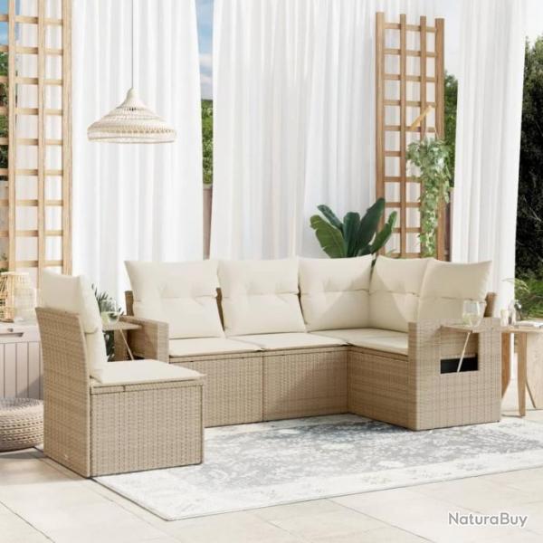 Salon de jardin avec coussins 5 pcs beige rsine tresse