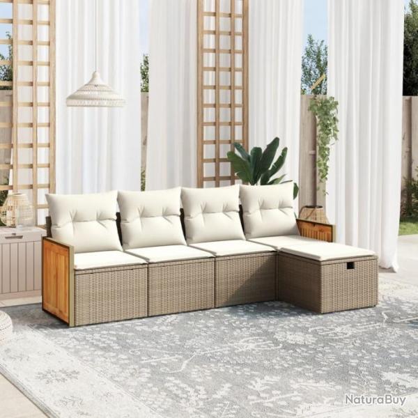 Salon de jardin avec coussins 5 pcs beige rsine tresse