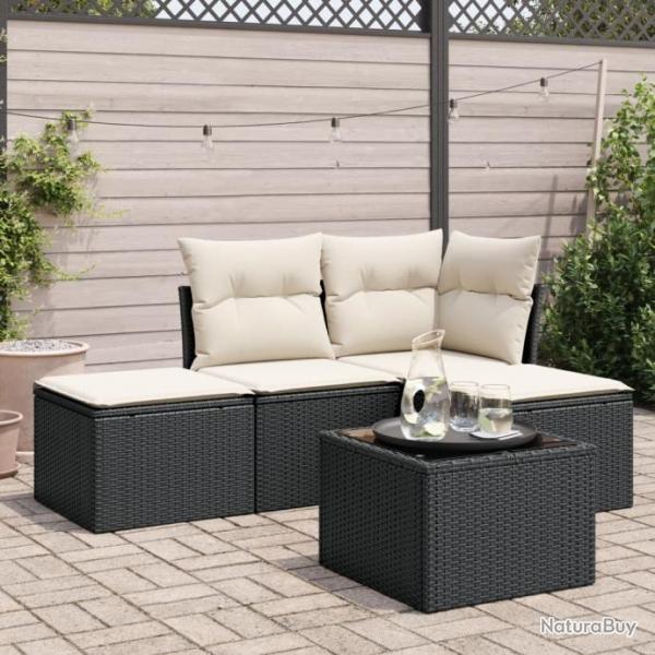 Salon de jardin 5 pcs avec coussins noir rsine tresse