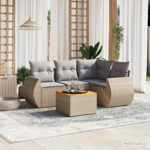 Salon de jardin avec coussins 5 pcs beige rsine tresse