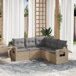 Salon de jardin avec coussins 5 pcs beige résine tressée