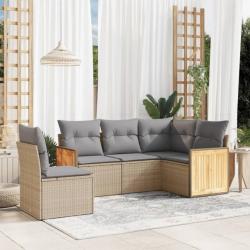 Salon de jardin avec coussins 5 pcs beige résine tressée