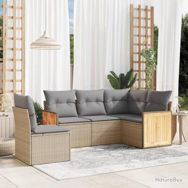 Salon de jardin avec coussins 5 pcs beige rsine tresse