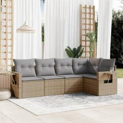 Salon de jardin avec coussins 5 pcs beige résine tressée