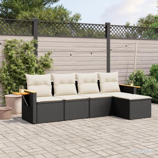 Salon de jardin 5 pcs avec coussins noir rsine tresse