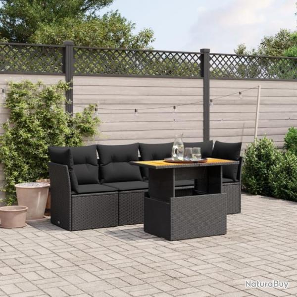 Salon de jardin 5 pcs avec coussins noir rsine tresse