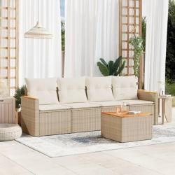 Salon de jardin avec coussins 5 pcs beige résine tressée