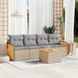 Salon de jardin avec coussins 5 pcs beige résine tressée