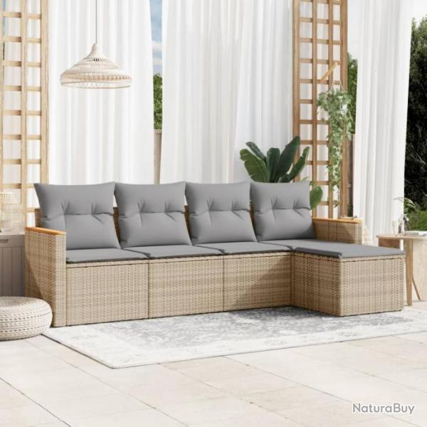 Salon de jardin avec coussins 5 pcs beige rsine tresse