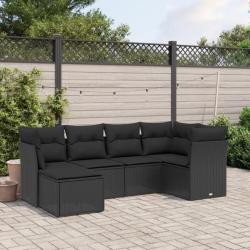 Salon de jardin 6 pcs avec coussins noir résine tressée