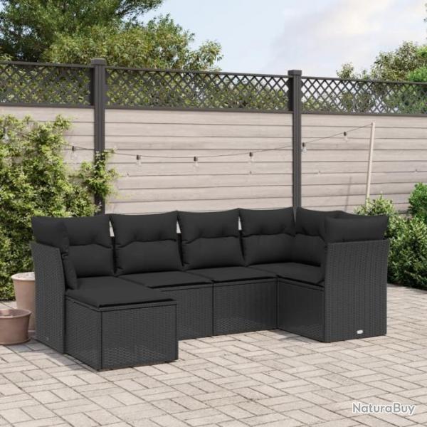 Salon de jardin 6 pcs avec coussins noir rsine tresse