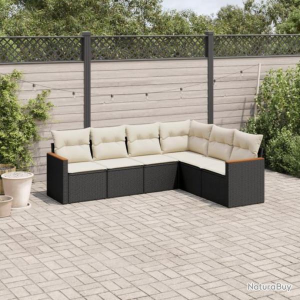 Salon de jardin 6 pcs avec coussins noir rsine tresse