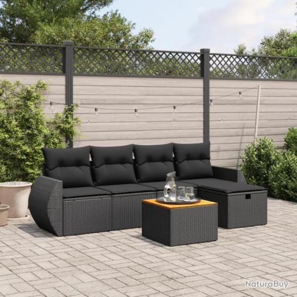 Salon de jardin 6 pcs avec coussins noir rsine tresse