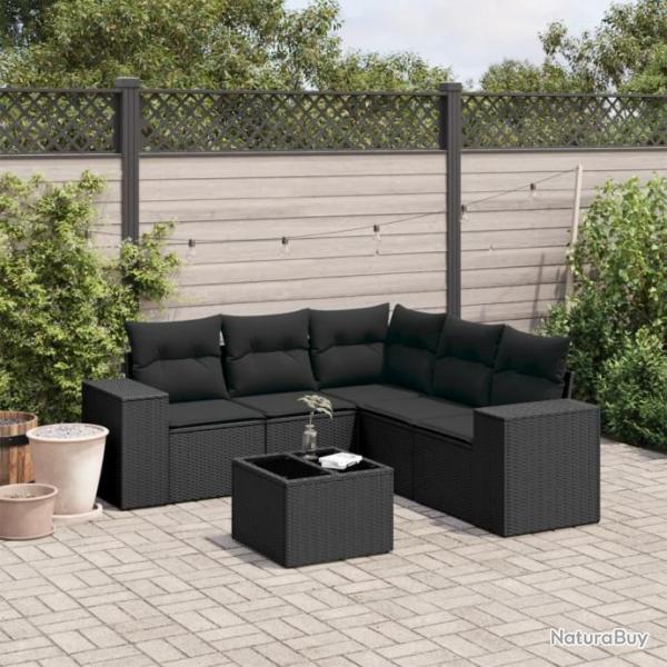 Salon de jardin 6 pcs avec coussins noir rsine tresse